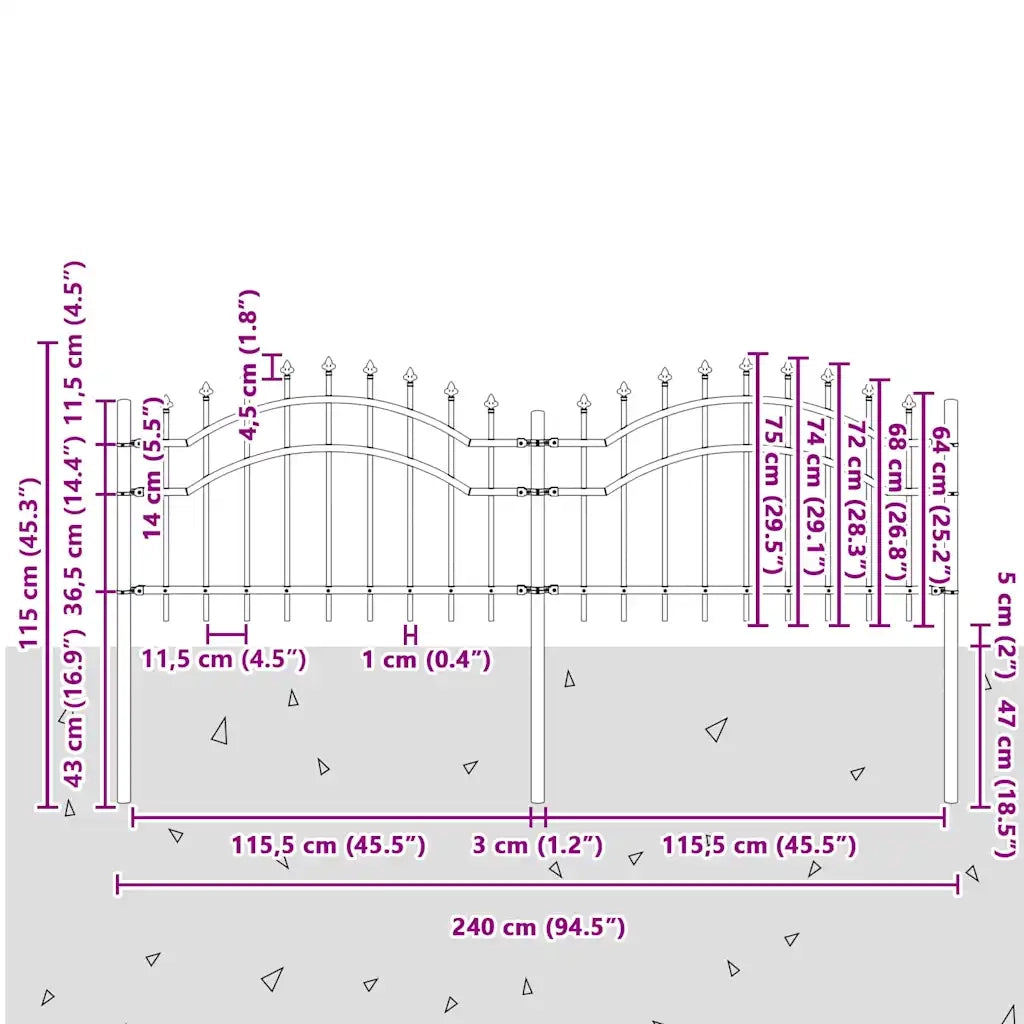 vidaXL Recinzione per Giardino Grigio 115 cm
