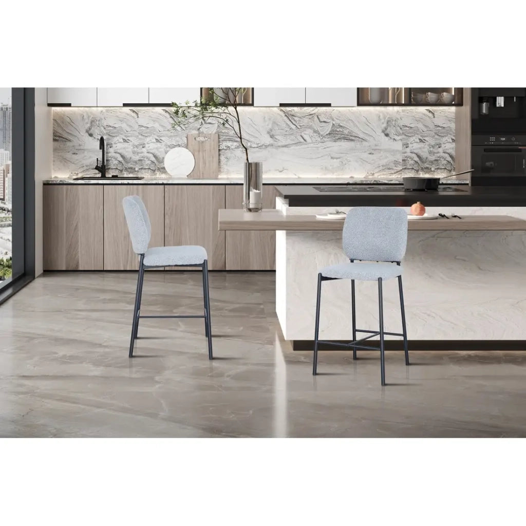 Sedia da banco RITA - Tessuto grigio chiaro - Gambe in metallo nero - Altezza 99 cm - Stile design/industriale