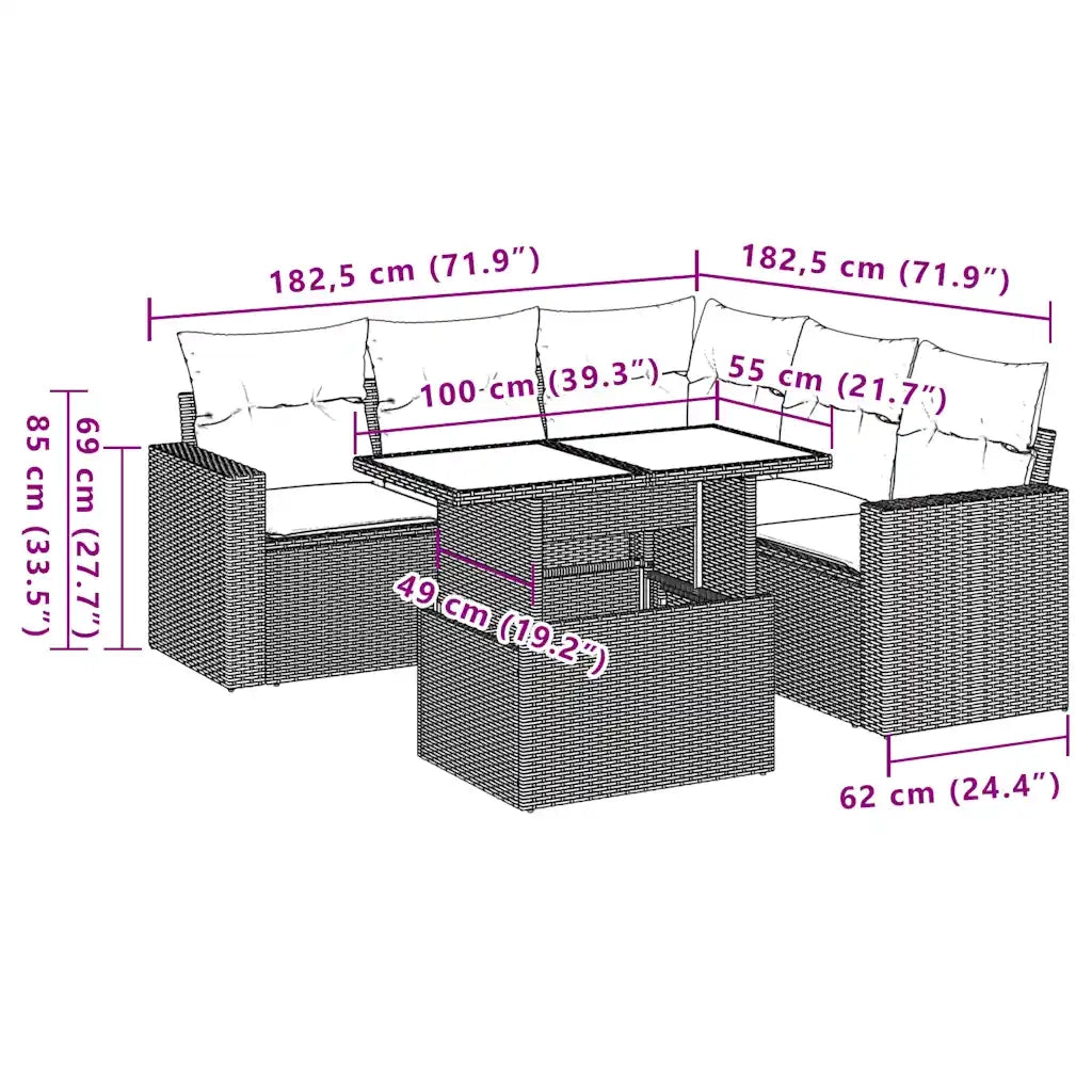 Set Divani da Giardino 6 pz con Cuscini Grigio in Polyrattan 3267271