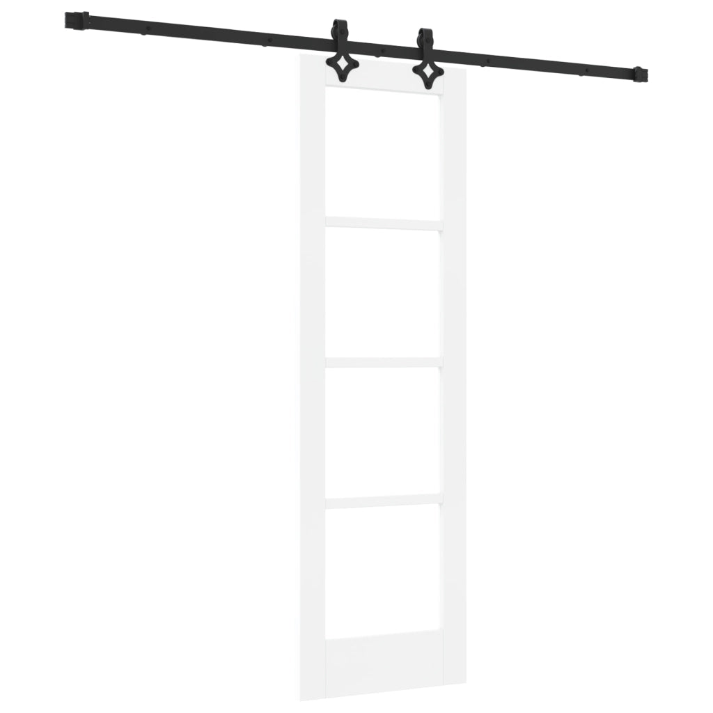Porta Scorrevole  con Set Hardware Bianco 61x198,5 cm Legno Massello Pino