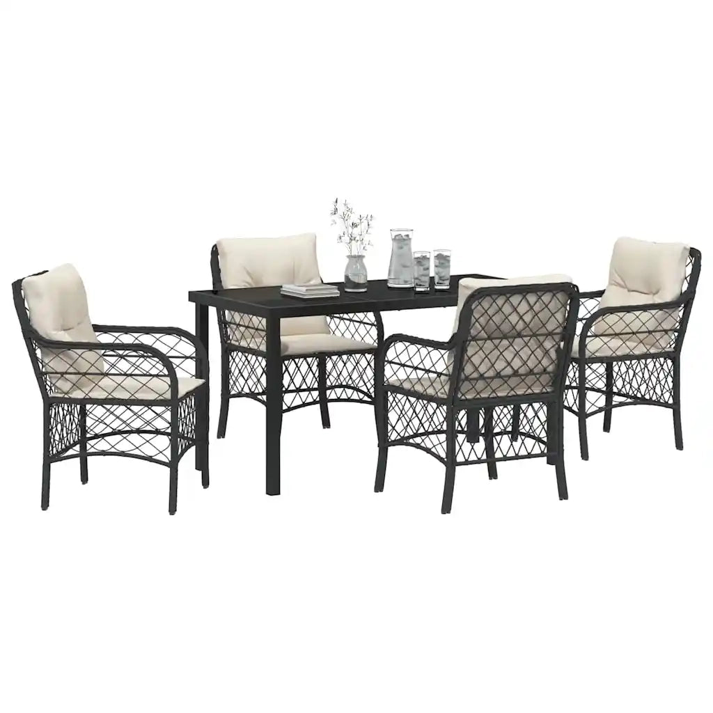 Set da Pranzo per Giardino con cuscino 5 pcs Nero polyrattan 3380199