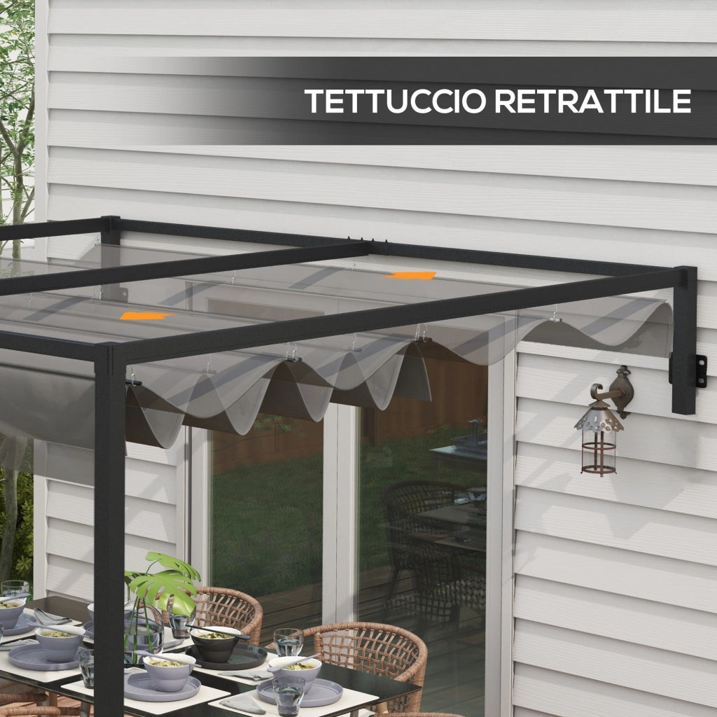 Pergola Gazebo 3x4 m ¨C Xylo ¨C Acciaio Grigio con Tettuccio Retrattile