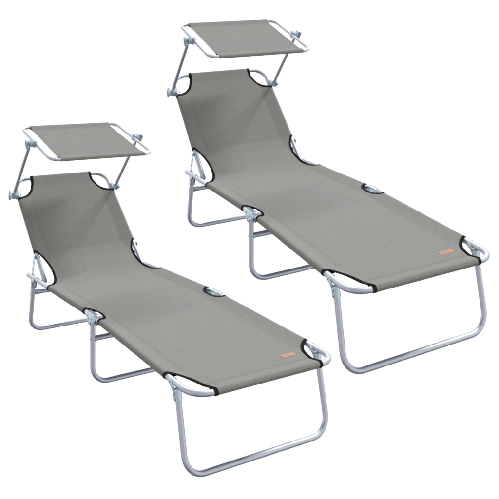 Lettini Prendisole Pieghevoli 2 pcs con Tettuccio Grigio in Tessuto Oxford 600D