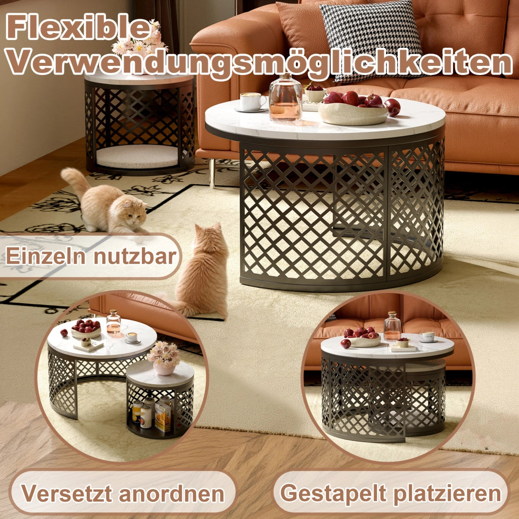 TAVOLINI DA CAFFÈ Set 2 Pezzi Rotondi 70x70x45 cm Bianco in MDF e Metallo