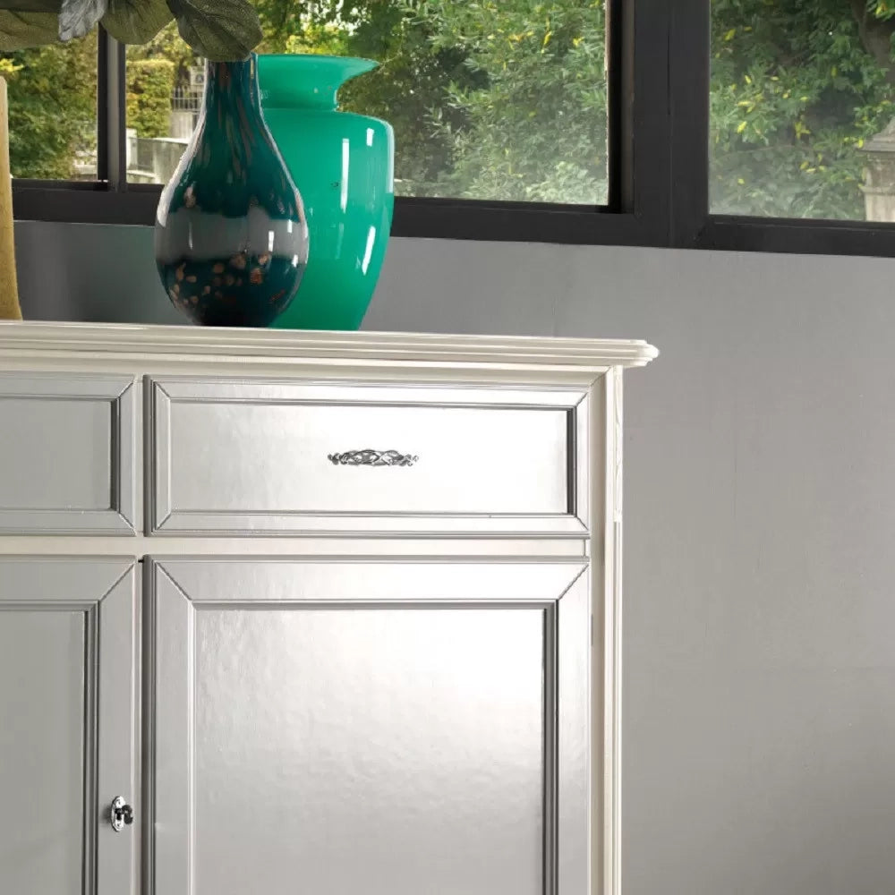 Madia credenza shabby in legno massello 2 porte bianco l.150 p.51 h.105 - Mobili 2G