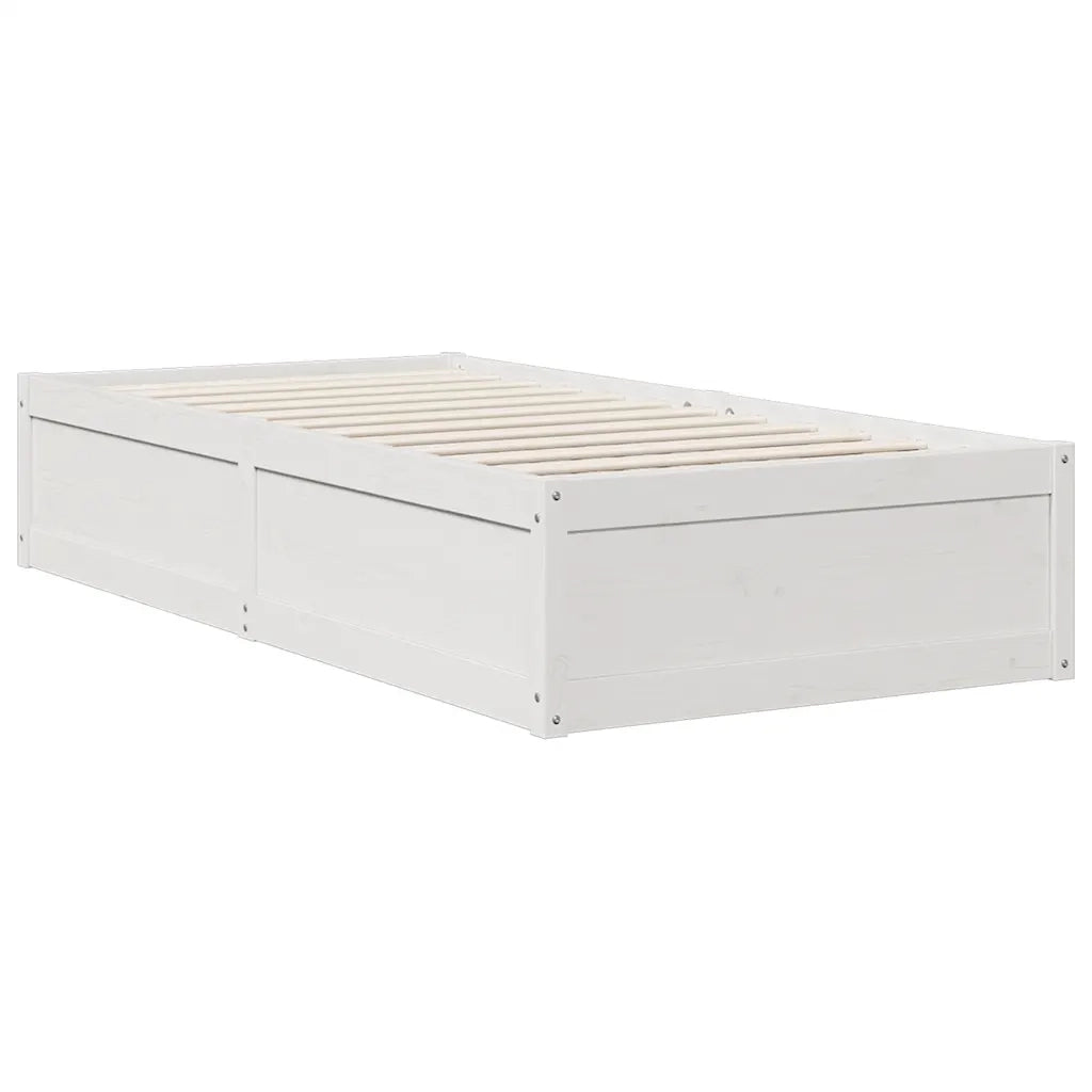 Letto Libreria senza Materasso-Struttura Letto con contenitore Bianco 90x190 cm Massello Pino 676491