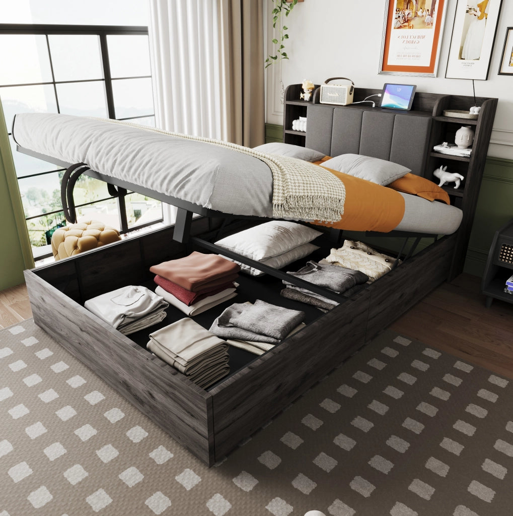 Letto multifunzione 140x200 cm con vano idraulico e USB