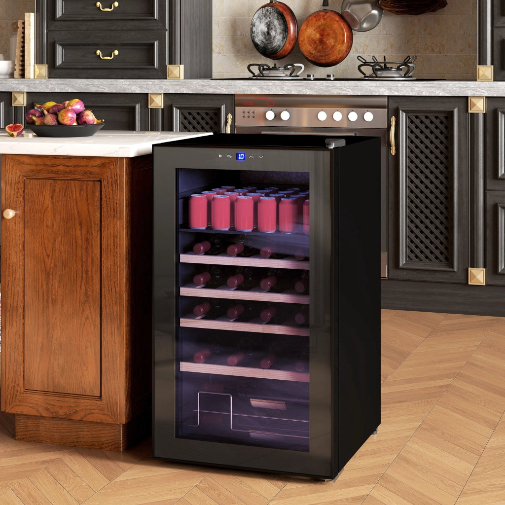 Cantinetta Frigo per Vino da 63L con Ripiani Regolabili per 16 Bottiglie e 25 Lattine, 43x45x74 cm, Nero