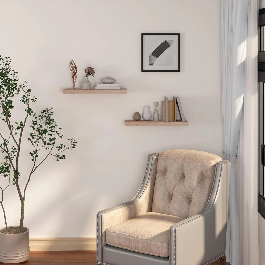 Mensola a Muro Set da 2, 40cm, Mensole Librerie da Parete Scaffale MDF Stile Rétro Ripiano Portaoggetti, Quercia, 0083QJ-2