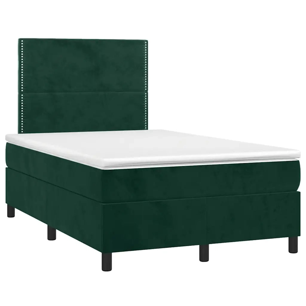 Letto a Molle con Materasso e LED Verde Scuro 120x200cm Velluto 3136056