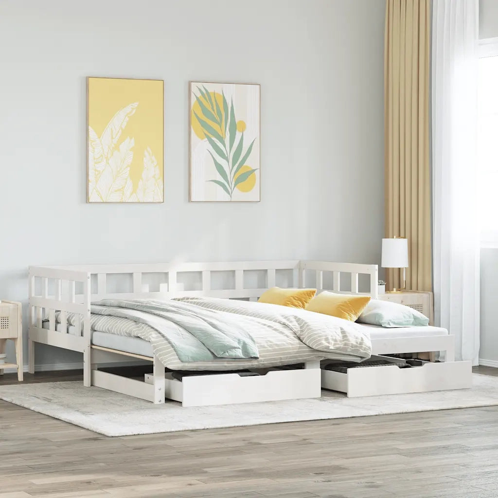Letto Estraibile con Cassetti senza Materasso Bianco 90x190 cm