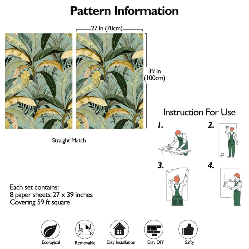 Carta da Parati Foresta Tropicale Verde Carta Vegana 250x200cm 5,5mq 