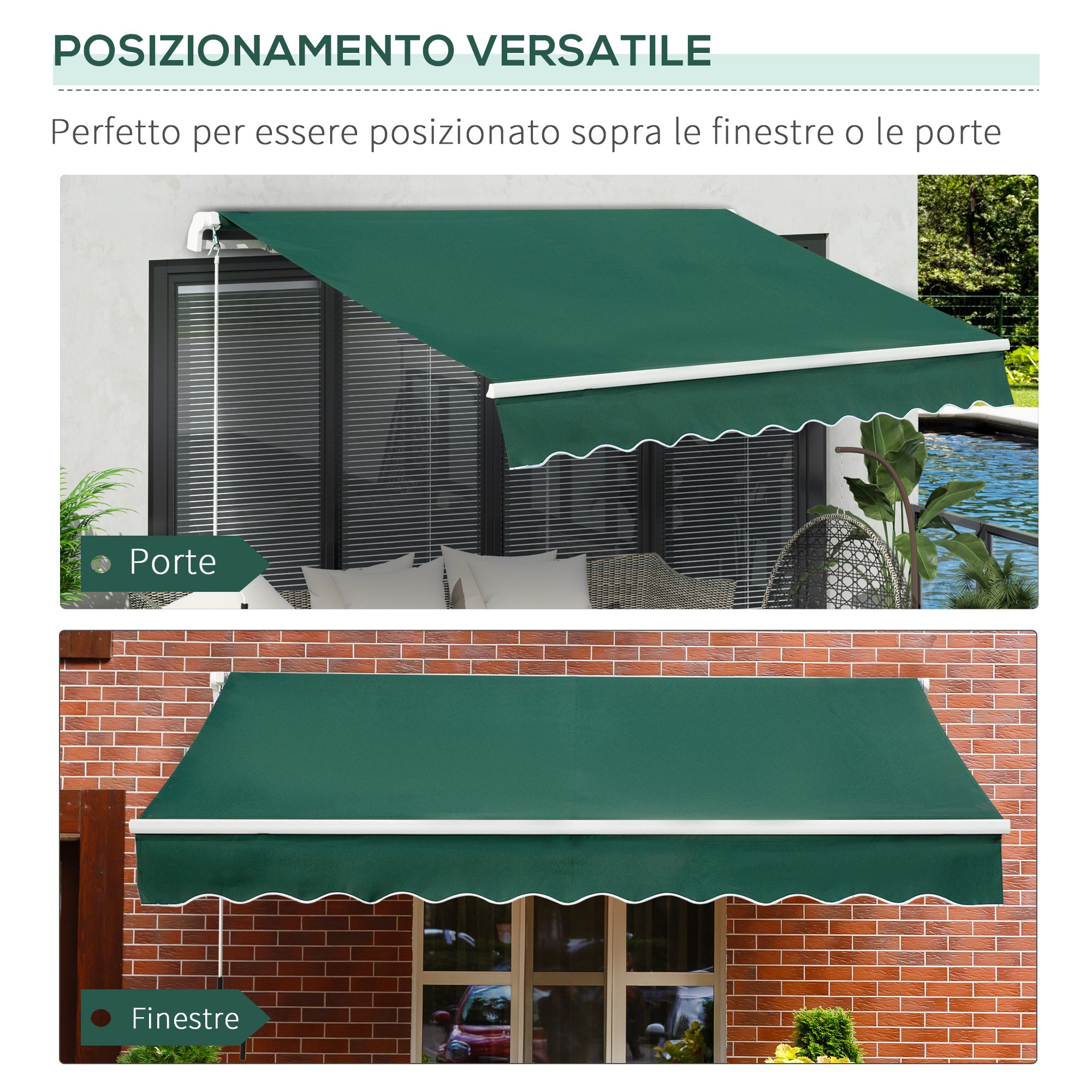 Tenda da Sole a Manovella 3x2 m ad Angolazione Regolabile in Alluminio Acciaio e Poliestere Verde