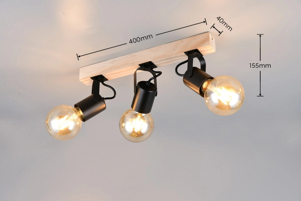 Faretto da soffitto vintage LYNAR 3xE27 nero legno RL