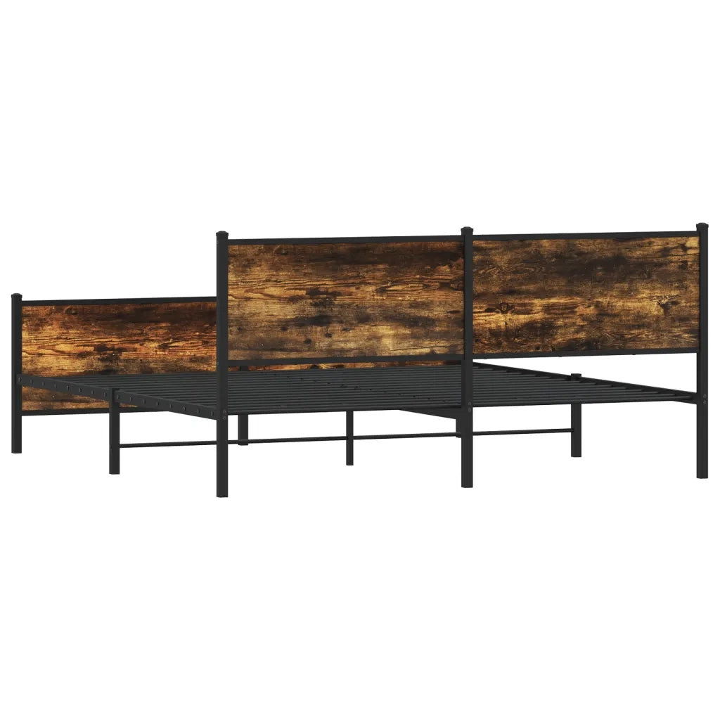 Letto matrimoniale | Letto per adulti | Giroletto senza Materaso in Metallo Rovere Fumo 193x203 cm