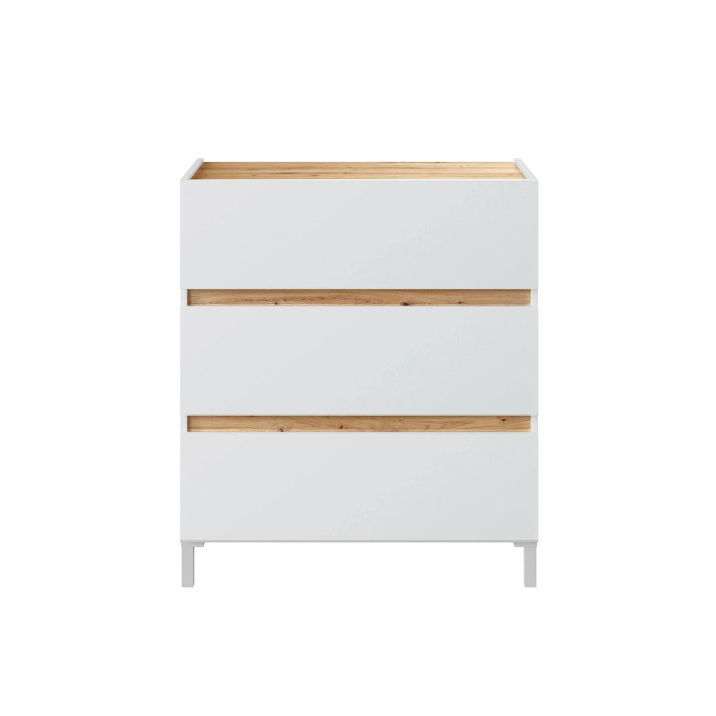 Cassettiera Teddy, Settimino multiuso, Comò camera da letto, Mobile con cassetti, 79x41 h91 cm, Bianco e Rovere Nodi