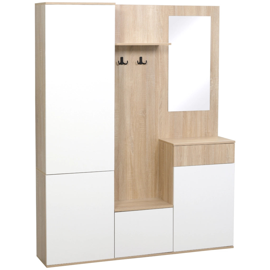 Mobile Ingresso con Specchio e Ganci ¨C zephmum ¨C Bianco Truciolato 145x29x184 cm