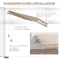 Tenda da Sole per Esterno a Bracci Avvolgibile con Apertura a Manovella, 295x200 cm, Beige