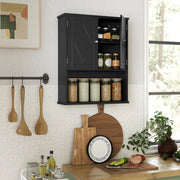 Mobile da Bagno da Parete, Mobiletto Salvaspazio a Muro a 2 Ante con Ripiano Aperto e Ripiano Regolabile, Armadietto per Cucina, Soggiorno e Ingresso, 60 x 21 x 75 cm (Nero)