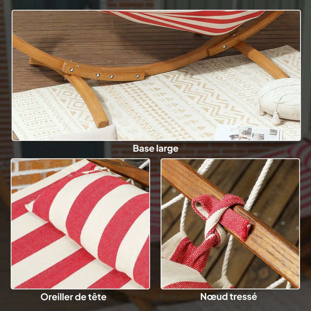 Amaca con supporto in legno e cuscino ¨C zephmum ¨C rosso e bianco 310x118x120cm
