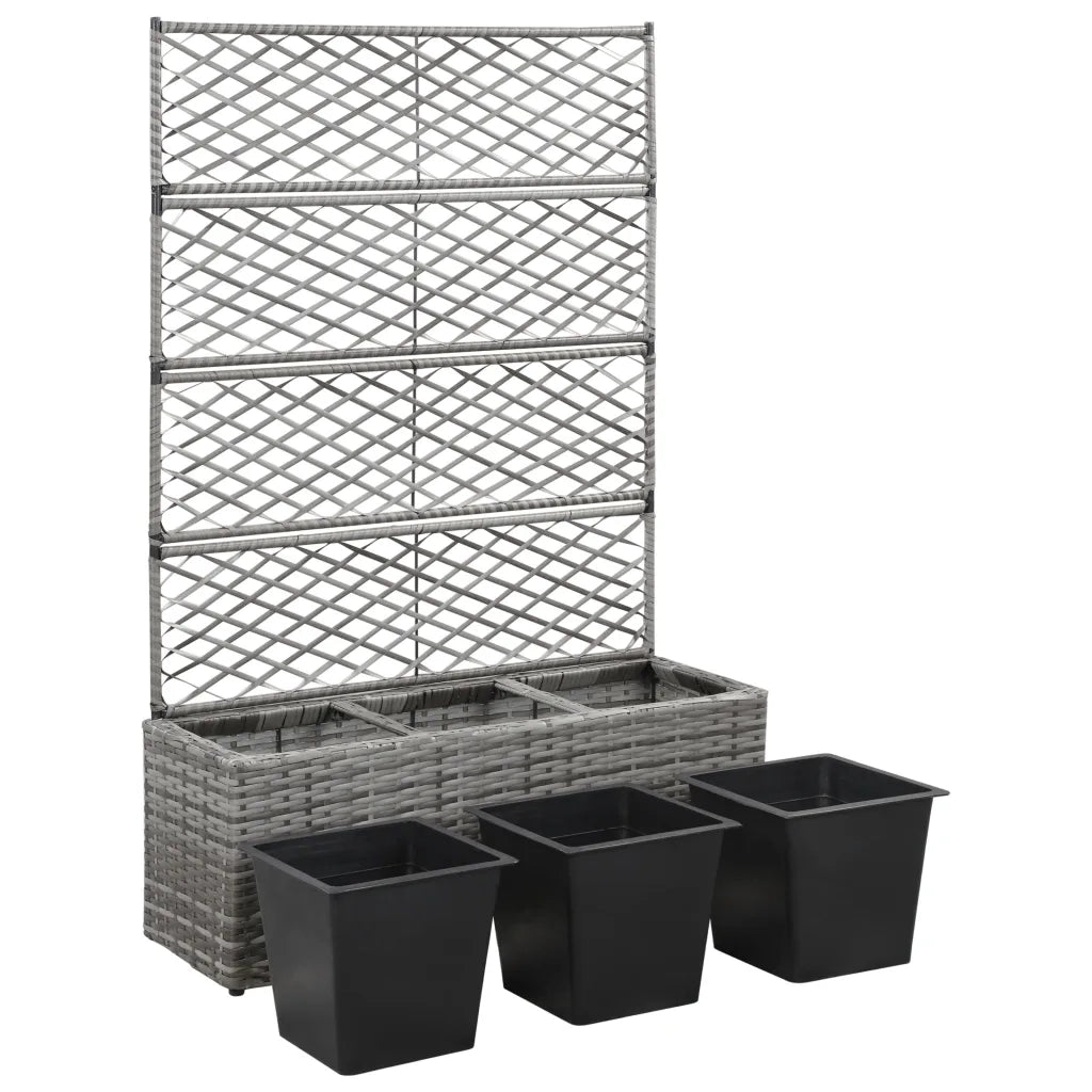 Letto Rialzato a Traliccio 3 Vasi 83x30x130cm Polyrattan Grigio 46935
