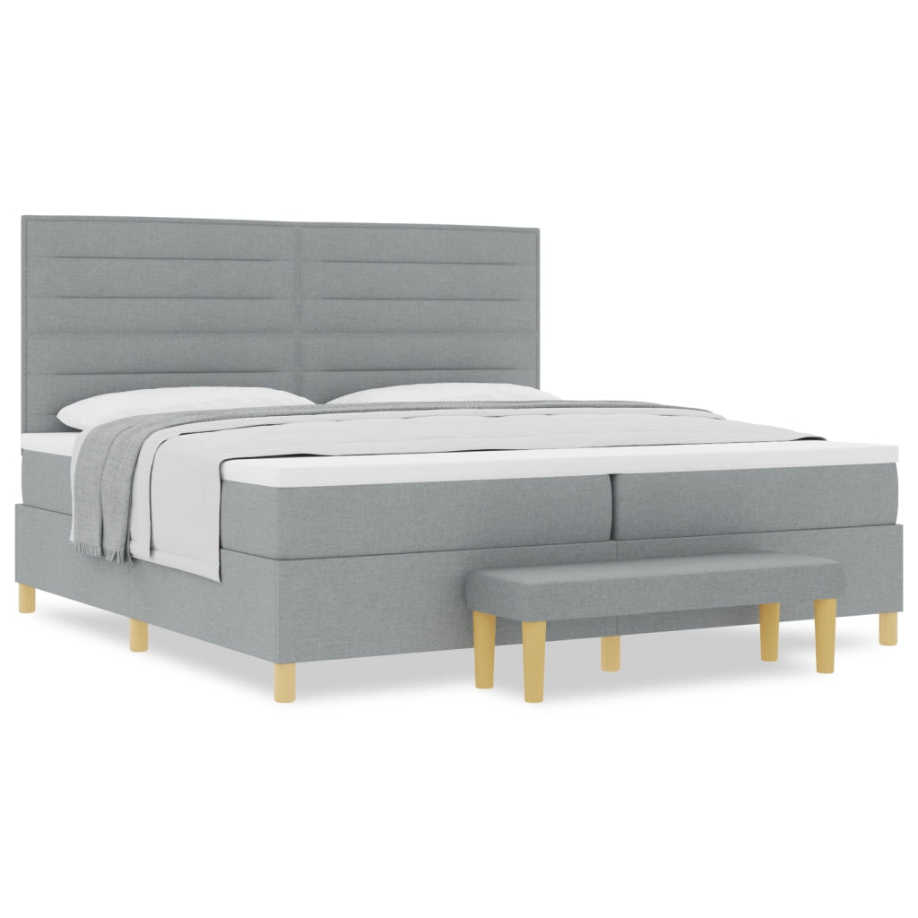 Letto a Molle  con Materasso e Panchina Grigio Chiaro 200x200 cm Tessuto
