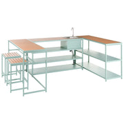 Set cucina da esterno con lavello 6 elementi acciaio verde chiaro con tavolo bar a 2 posti cucina all'aperto stile moderno