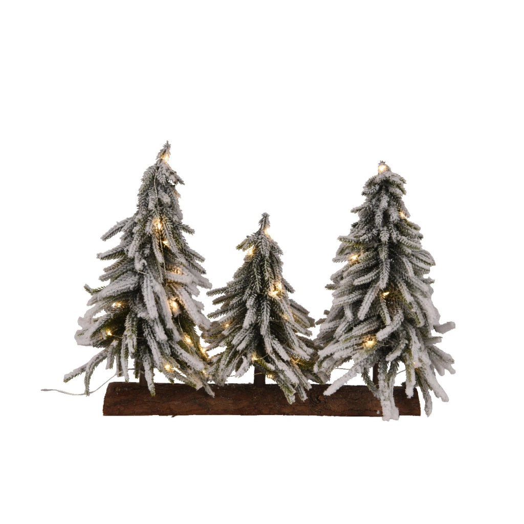 Decoro Tavolo 3 alberi innevati c/LED 15x46x34cm