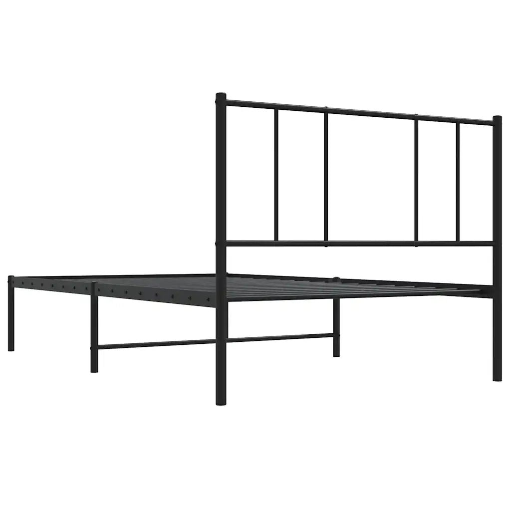 Letto singolo | Letto per adulti | Giroletto con Testiera in Metallo Nero 90x190 cm