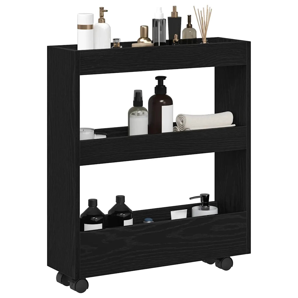 vidaXL Carrello di Stoccaggio Stretto Rovere Nero 60 x 18 x 70 cm