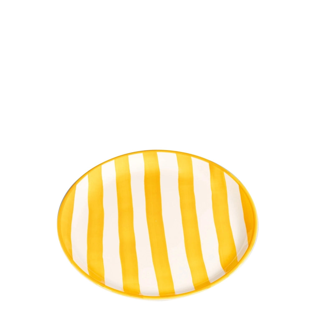 Zafferano Set 2 Piatti Righe Collezione Lido Ceramica Artigianale Dipinta a Mano colore Giallo diametro standard per mise en place elegante e vivace