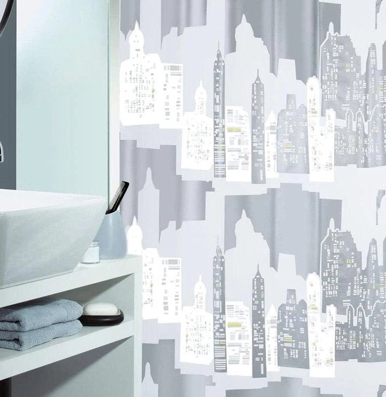 Douchegordijn antischimmel e antibatterico - lavabile e impermeabile Peva "Skyline" - 180x200 cm grigio