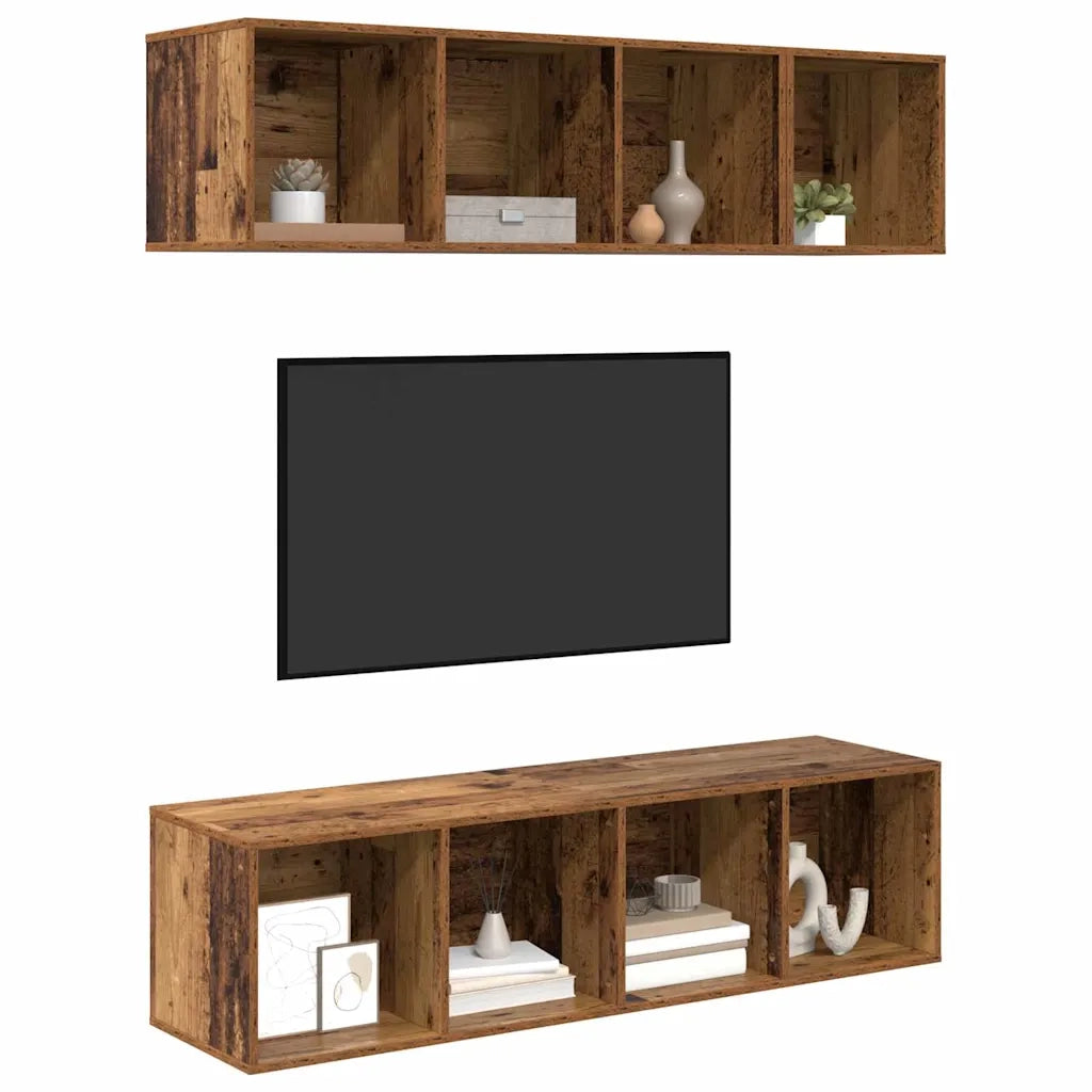 Set mobile TV 3 pz-Set di 3 Credenza per TV Legno vecchio Legno multistrato 673680