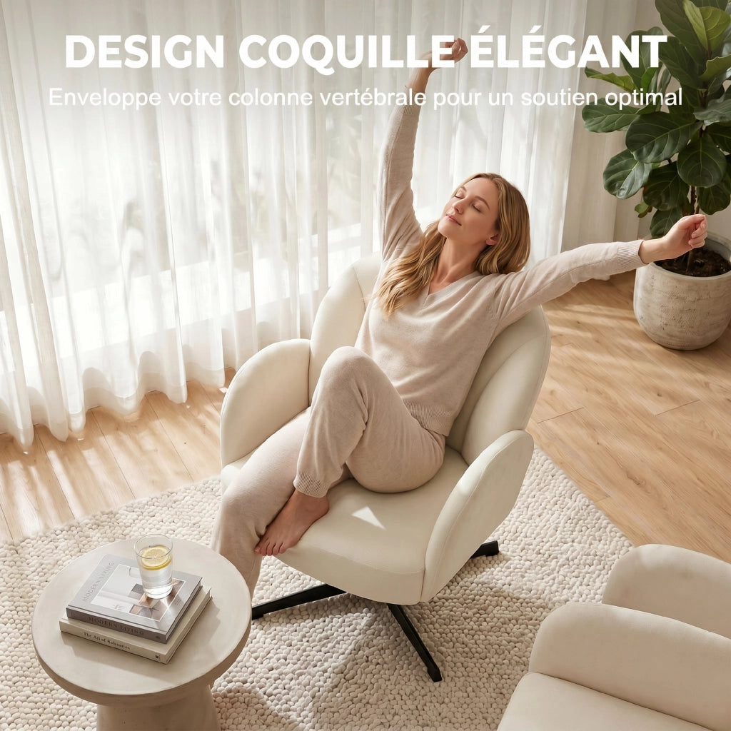 Poltrona girevole in velluto con cuscino a molle beige ¨C zephmum ¨C 90x90x90