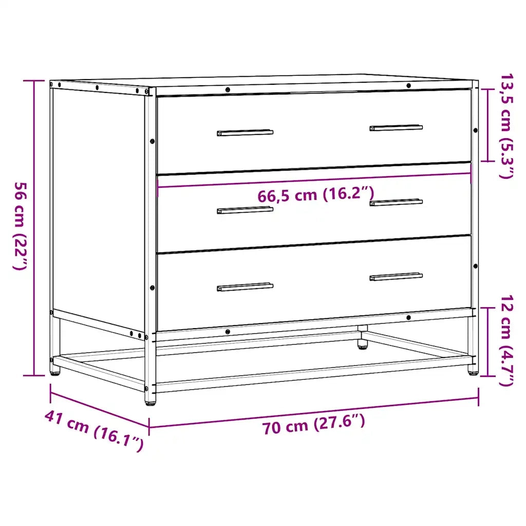 Cassettiera Rovere Marrone 70x41x56 cm in Legno Multistrato CFW9243498