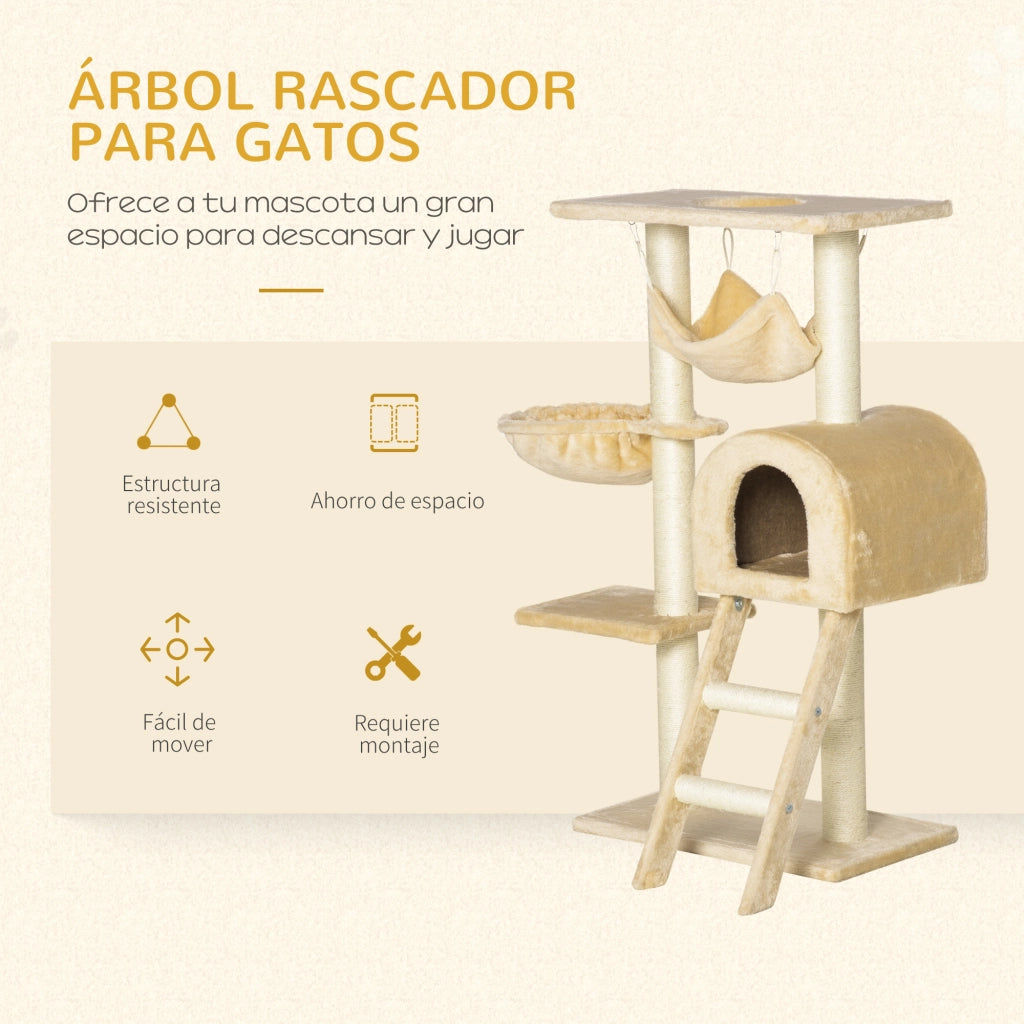 Albero tiragraffi per gatti con piattaforme e cesta ¨C zephmum ¨C 54x29.5x98 cm beige