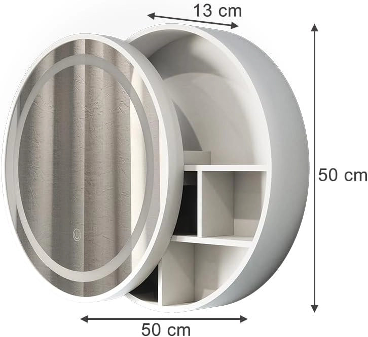 Specchio contenitore bagno Silva, Bianco, 50 x 50 cm con 5 vani portaoggetti, per montaggio a parete con illuminazione LED integrata