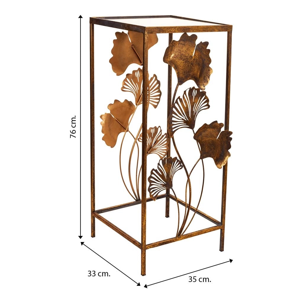 Tavolino angolare in metallo dorato 35x33x76h