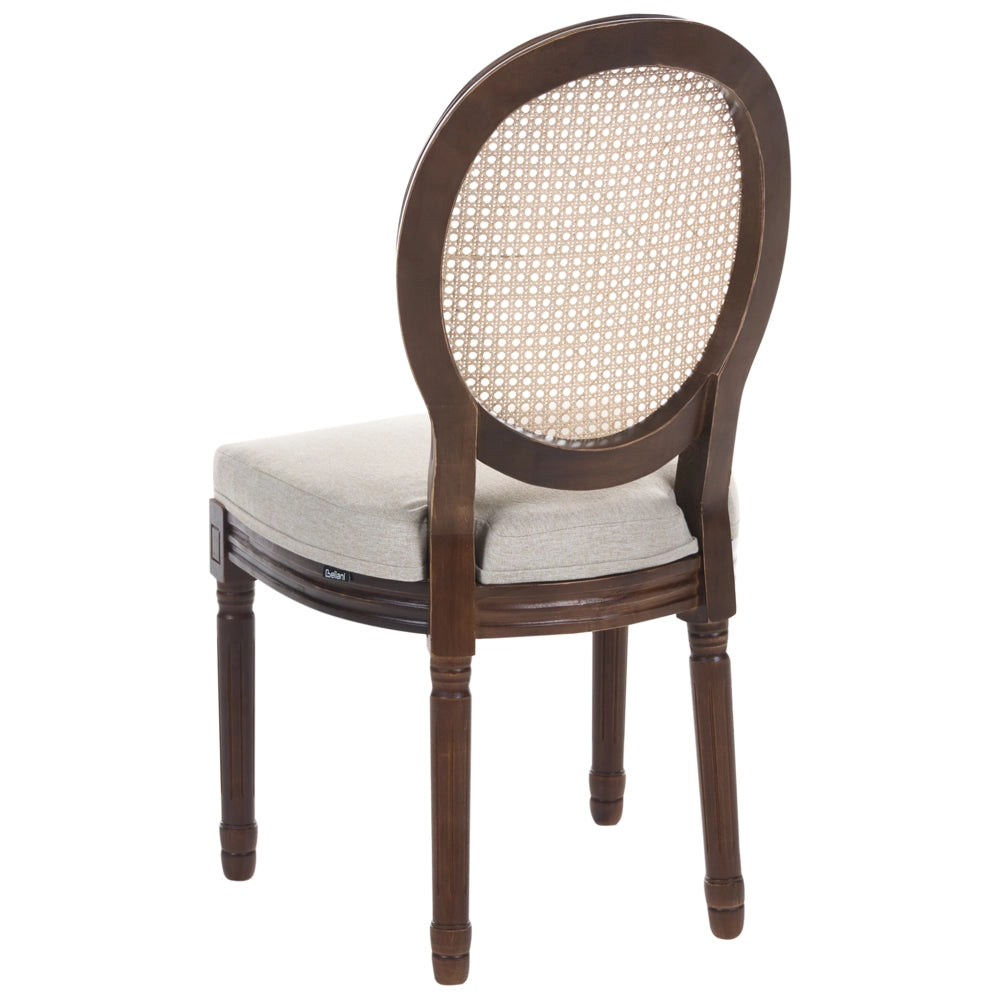 Set di 2 sedie da pranzo con struttura in legno e rivestimento in tessuto marrone scuro e beige in stile country con intreccio viennese