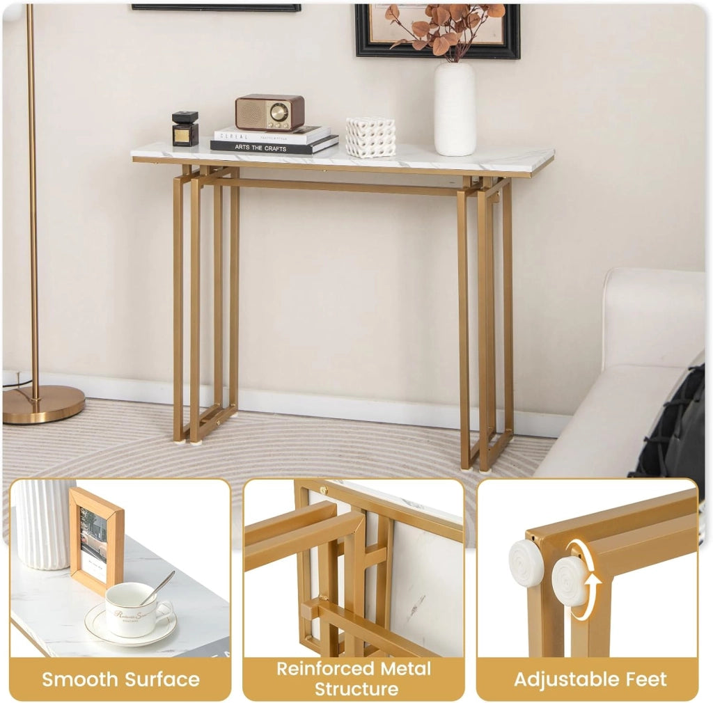 Tavolo Consolle, Consolle Ingresso, Tavolino Console di Ingresso, Telaio Robusto e Stabile, Piedini Regolabili, per Ingresso, Soggiorno, Corridoio, Stile Moderno (Oro)