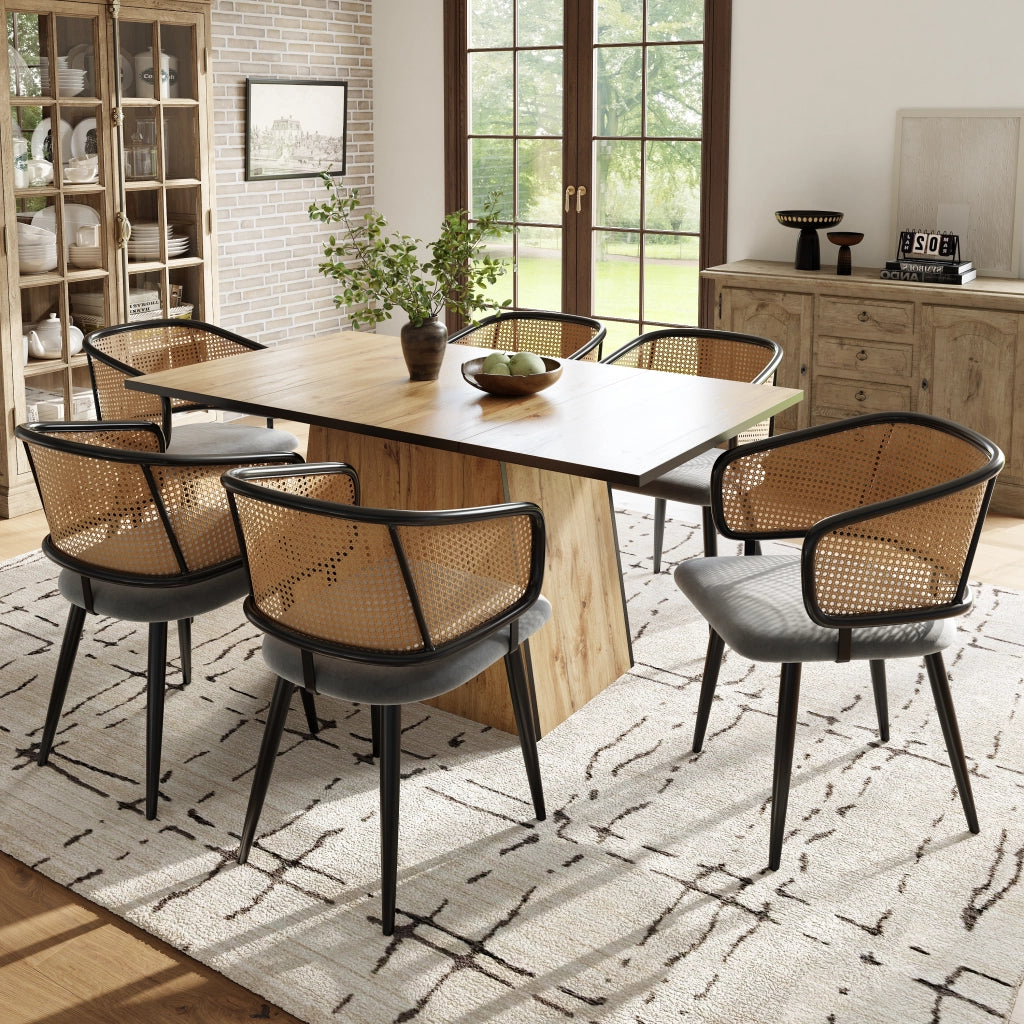 6 sedie da pranzo con schienale in rattan - Zephmum- Cuscino in velluto comodo e traspirante
