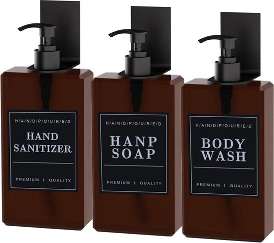 Dispensatore di sapone da muro senza foratura Set di 3 500 ml Dispensatore di shampoo per cucina e dispensatore di detersivo per il lavello Dispensatore di sapone per la doccia con supporti in acciaio inossidabile per parete Impermeabile