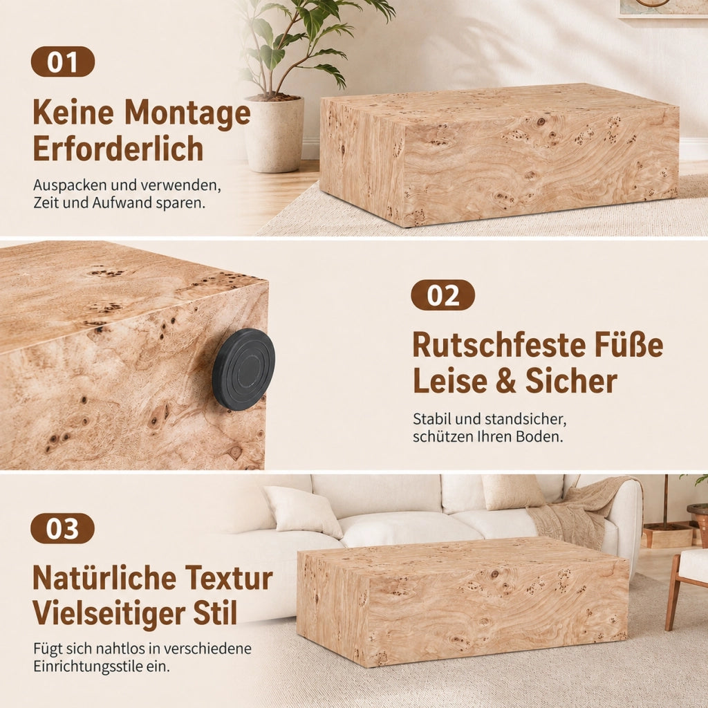 Tavolino basso multifunzionale in MDF effetto legno con superficie facile da pulire per soggiorno 100 × 59,5 × 38 cm