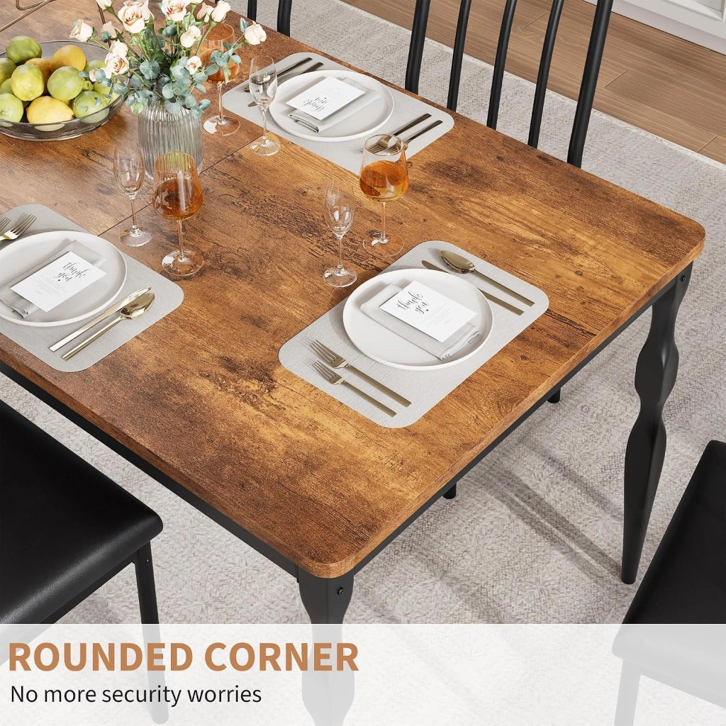 Tavolo da Pranzo Rettangolare 180 cm per 6-8 Persone in Legno e Metallo - Nero