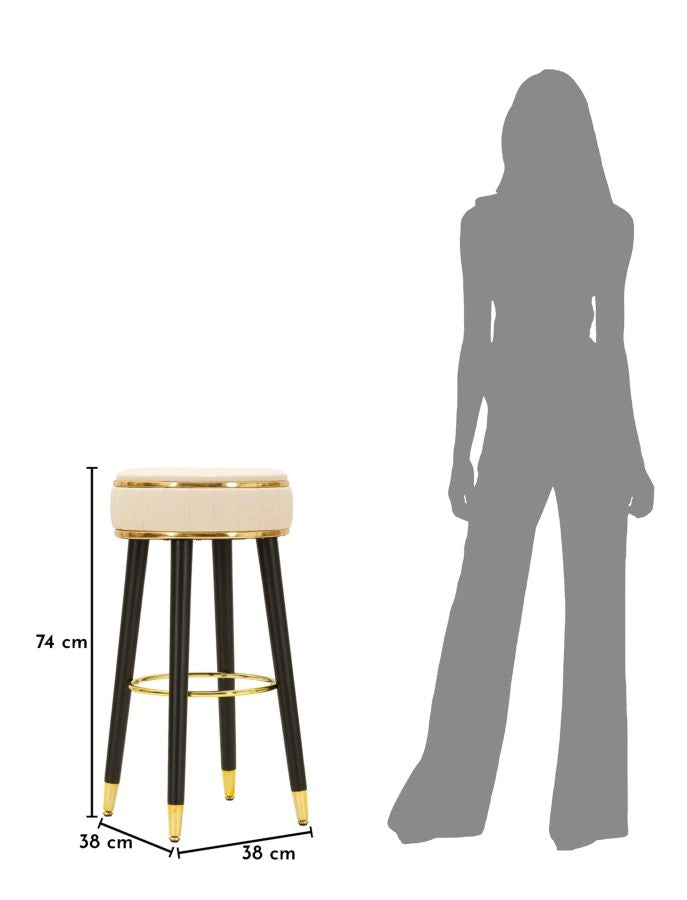 Sgabello Bar London Crema 37x38x74 cm in Pino e MDF e Spugna e Metallo e PU