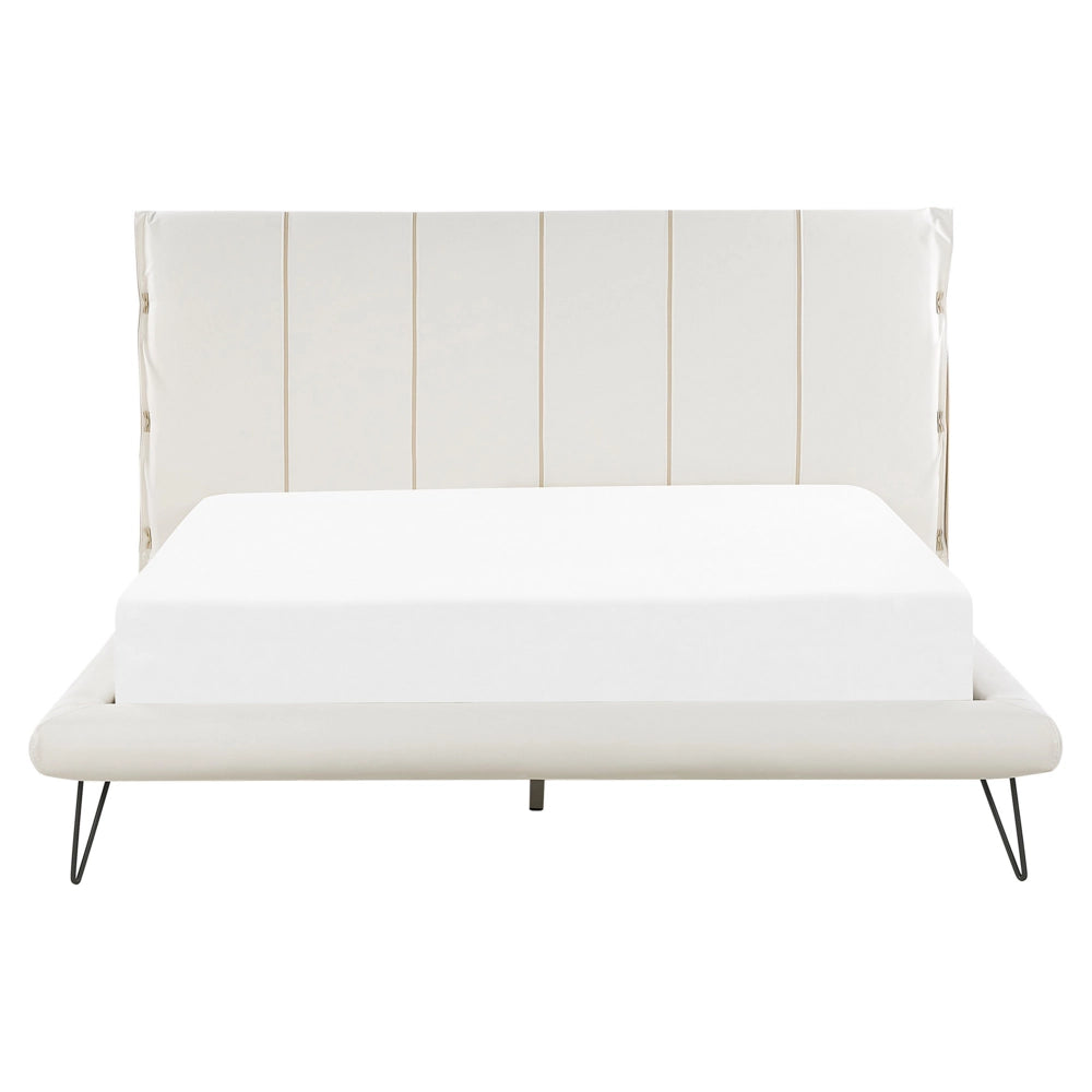 Letto 160 x 200 cm Gambe in metallo finta pelle bianca testiera con struttura imbottita