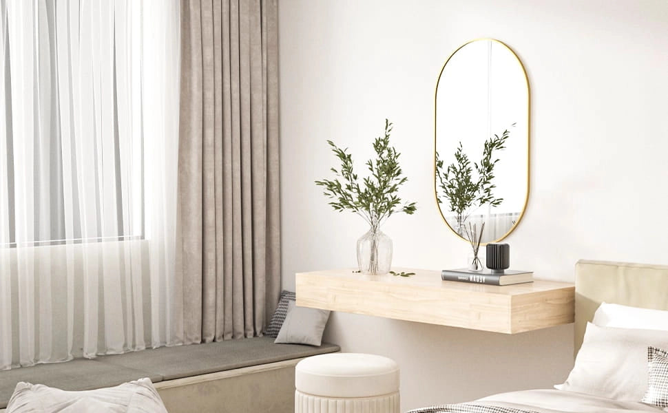 Specchio ovale VALORA 100x50cm con cornice dorata per arredamento in stile loft