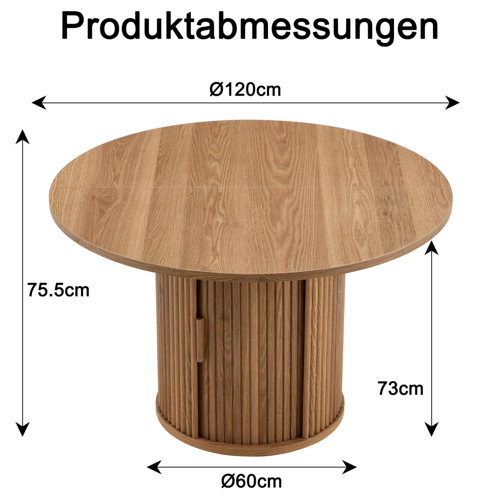 Tavolo da pranzo - rotondo - guide in legno - 2 ripiani - Ø120 cm - per 4-6 persone - stile country