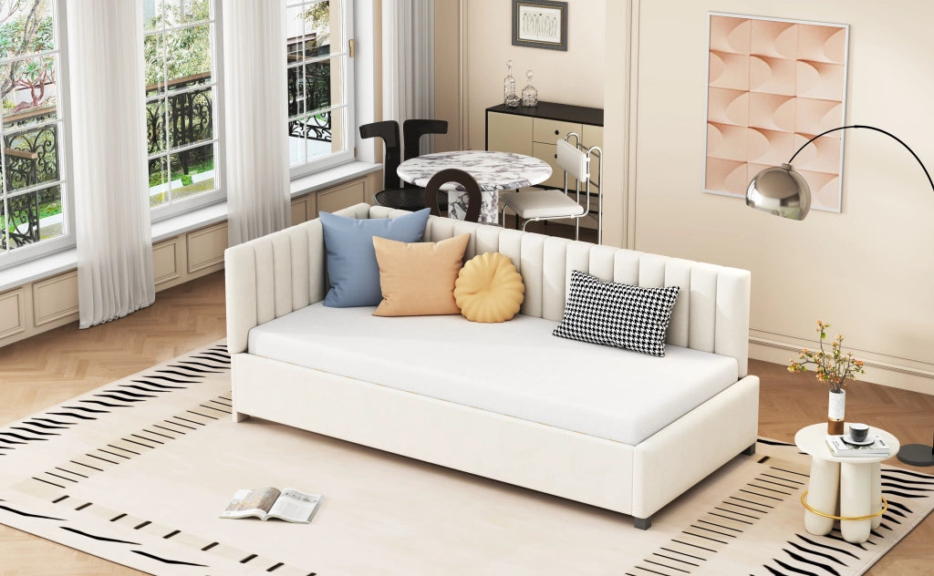 Letto sofà multifunzione in velluto beige 90x200 cm