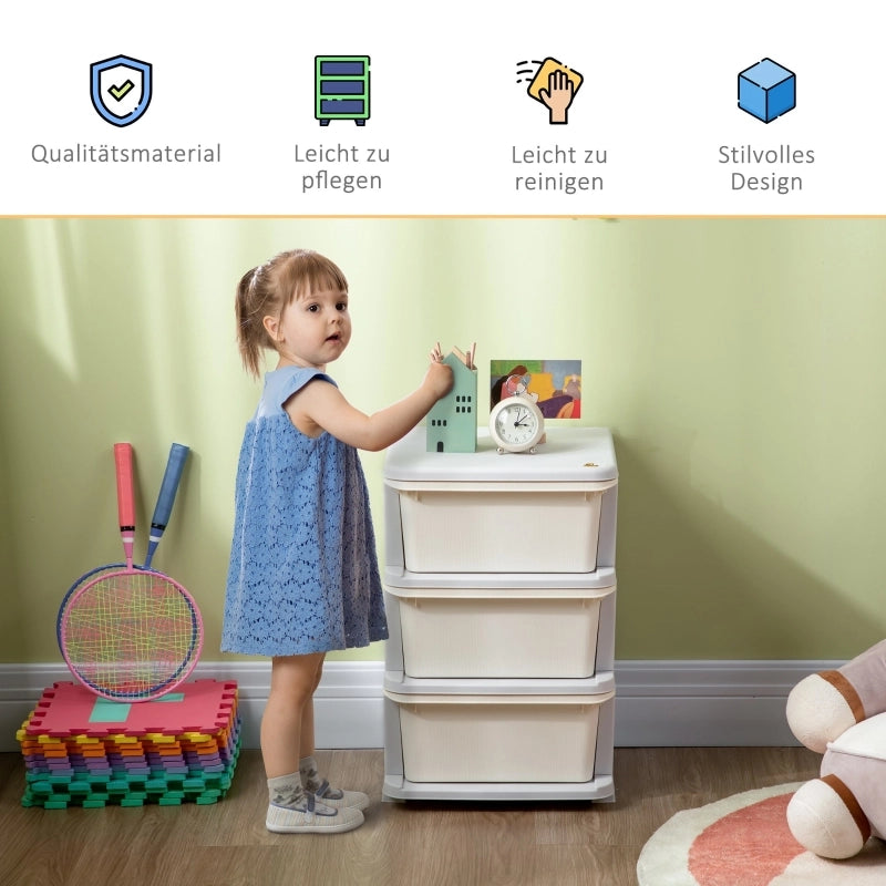 CASSETTIERA Portaoggetti per bambini 37x37x56,5 cm 3 cassetti Crema Bianco